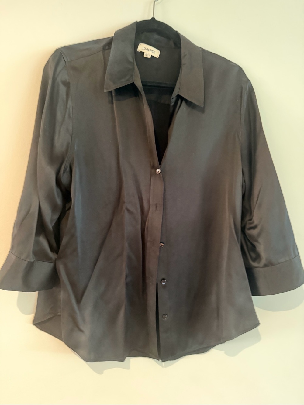 L’Agence Black Satin Button-Down Shirt